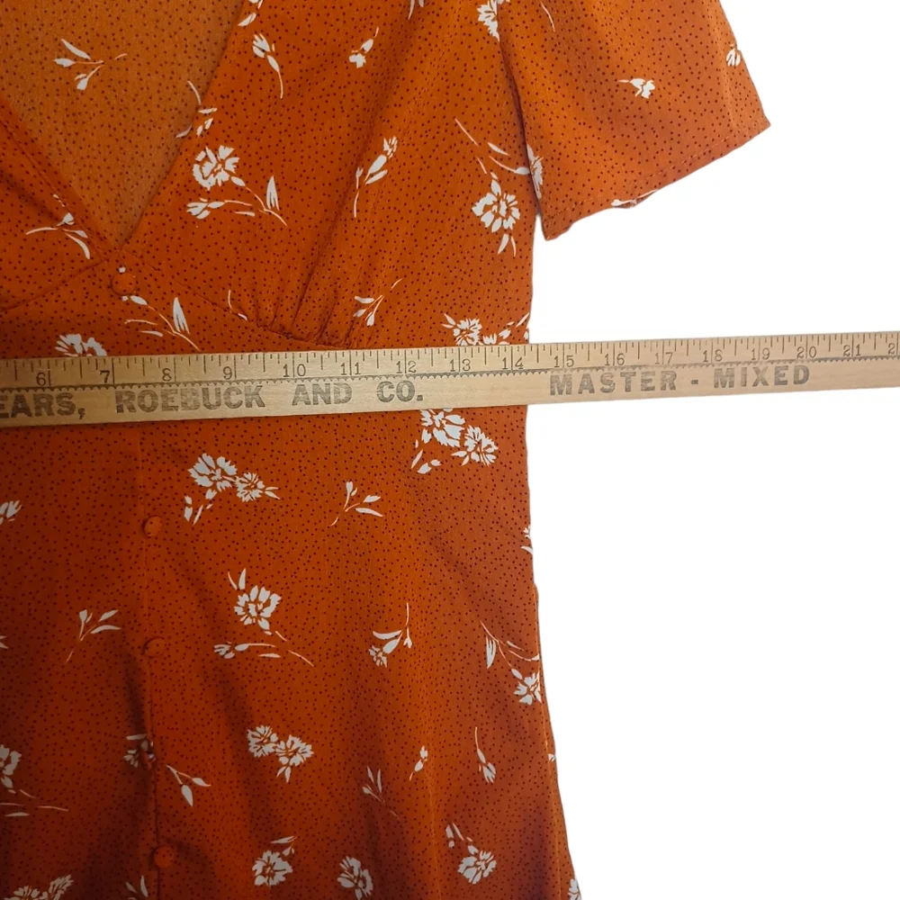 COTTON ON Burnt Orange White Floral Black Polka Dot Print Mini A-Line Dress XS - Picture 7 of 9